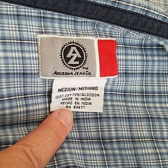 ARIZONA Jeans Blue Short Sleeve Plaid Casual Button Down Shirt Size Medium - Picture 3 of 3